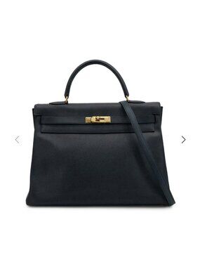 Authentic Hermès Kelly 35 Navy Indigo Courchevel leather with strap